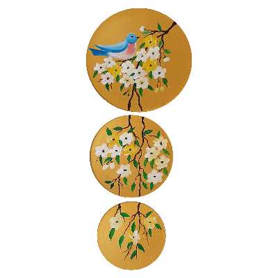 بشقاب دیوارکوب سفالی طرح پرنده کد D121-A مجموعه 3 عددی