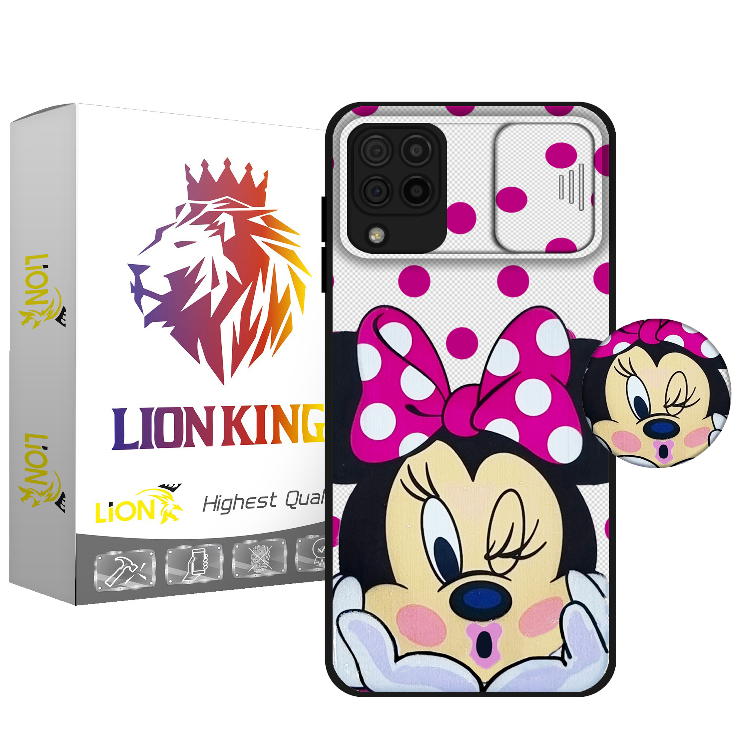  کاور لاین کینگ مدل مینی موس خال خالی J2 مناسب برای گوشی موبایل سامسونگ Galaxy A22 4G به همراه پایه نگهدارنده
