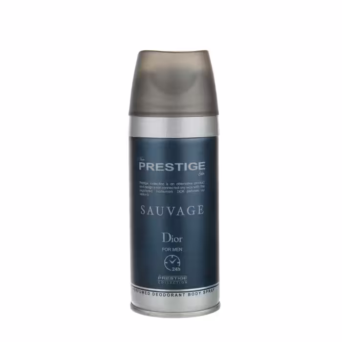 ادو تویلت مردانه پرستیژ مدل Sauvage Dior حجم 100 میلی لیتر به همراه اسپری خوشبو کننده بدن مردانه پرستیژ مدل Sauvage حجم 150 میلی لیتر