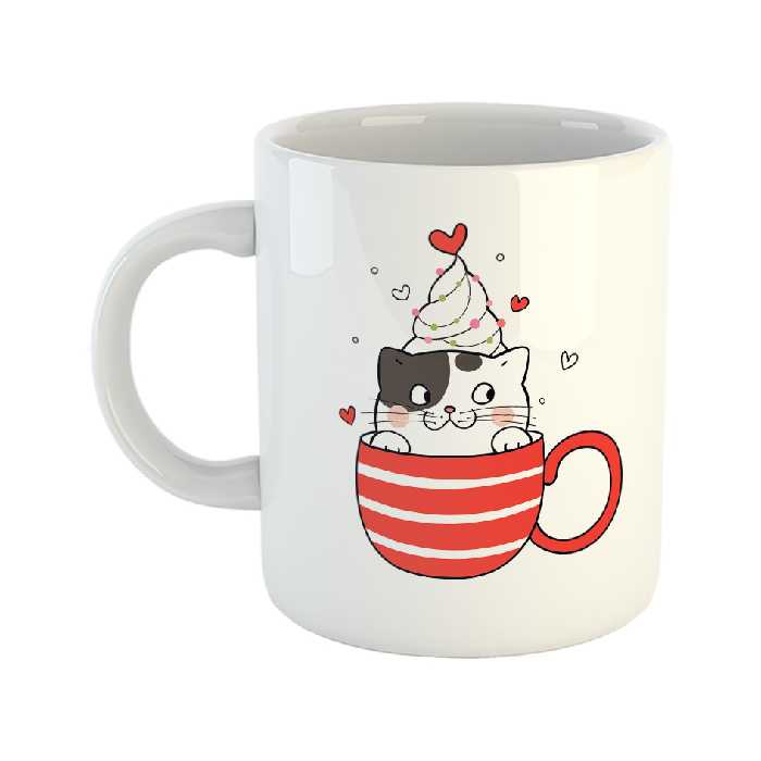 ماگ طرح گربه در فنجان راه راه