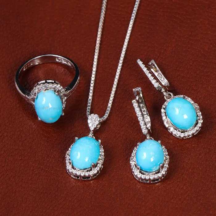 نیم ست فیروزه زنانه کد 21164 - جواهری مشاهیر