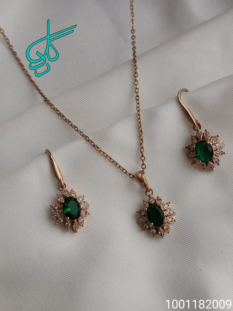 خرید نیم ست زنانه نگین دار به همراه زنجیر کد 1715040 - ردگل