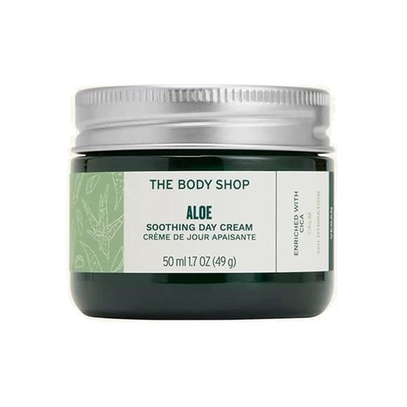 کرم روز تسکین دهنده مدل Aloe Soothing Day Cream مناسب پوست حساس بادی شاپ 50 میل