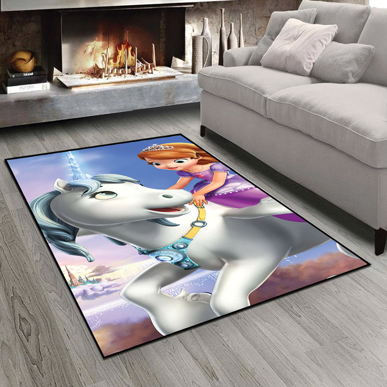 فرش چاپی طرح دختر پرنسسی سوار بر یونیکورن pk-2954