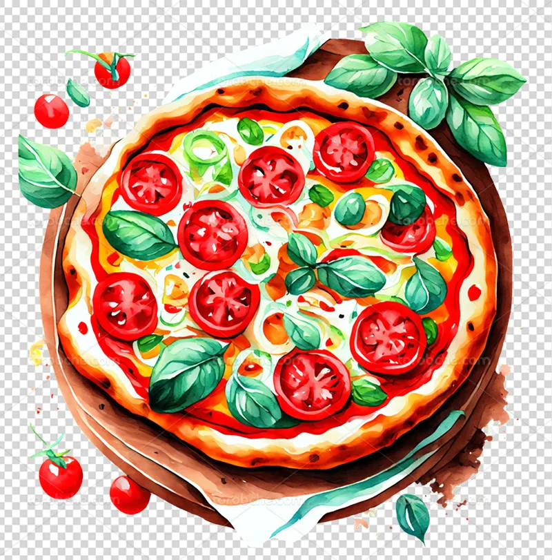 عکس PNG نقاشی پیتزا با گوجه | گرافیک با طعم تربچه