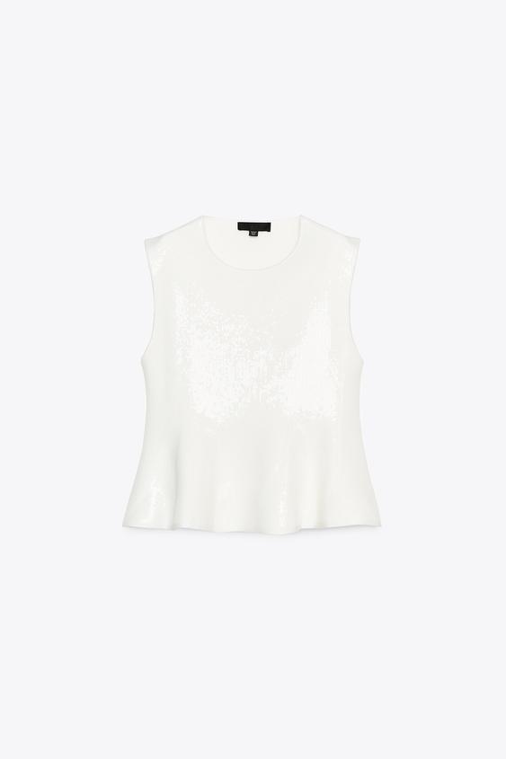 تاپ مجلسی زنانه زارا SEQUINNED KNIT PEPLUM TOP | تهران زارا TehranZara