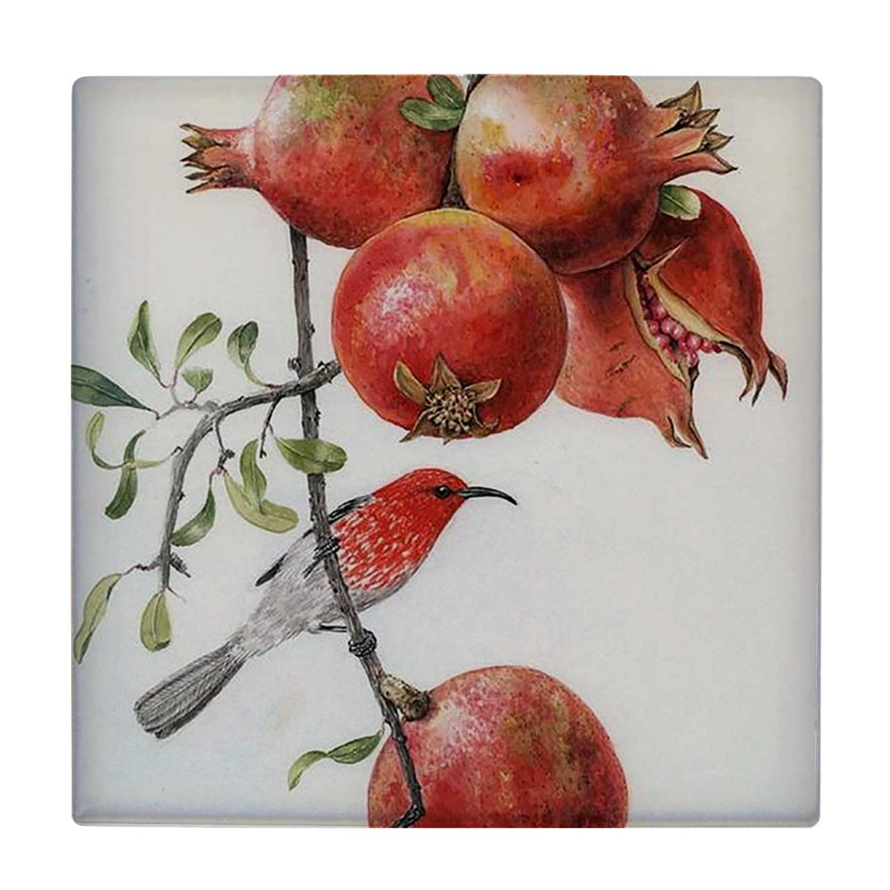 زیر لیوانی  نقاشی شاخه های انار و پرنده طرح کد    5862832_4352