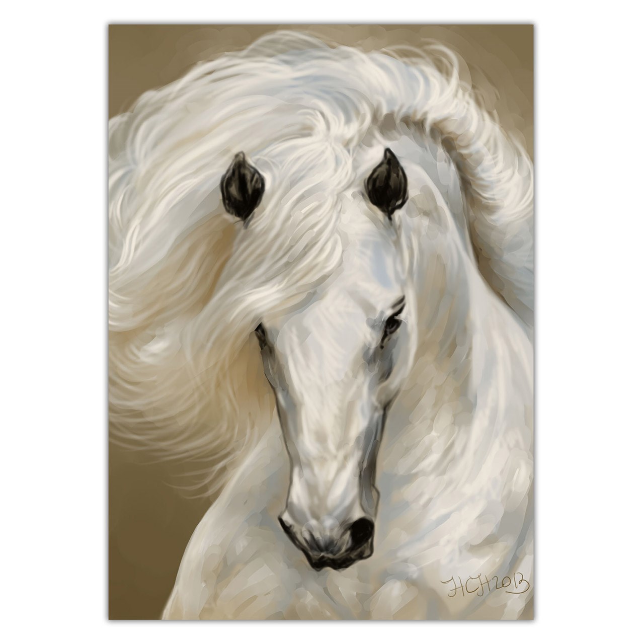 تابلو شاسی ونسونی طرح Painted White Horse سایز 50 × 70