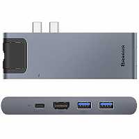 هاب 7 پورت تایپ سی بیسوس Baseus Thunderbolt 7 in 1 HUB 100W CAHUB-L0G