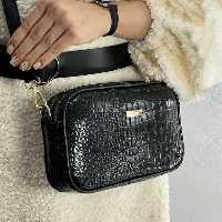 کیف پاسپورتی مشکی دوزیپ  با دو طرح چرم 