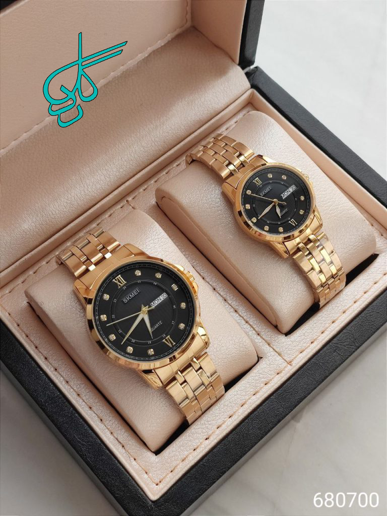 خرید ست ساعت مردانه و زنانه اسکیمی موتور ژاپن تقویم دار قفل ضامن دار کیفیت عالی استیل رنگ ثابت کد 2115096 - ردگل