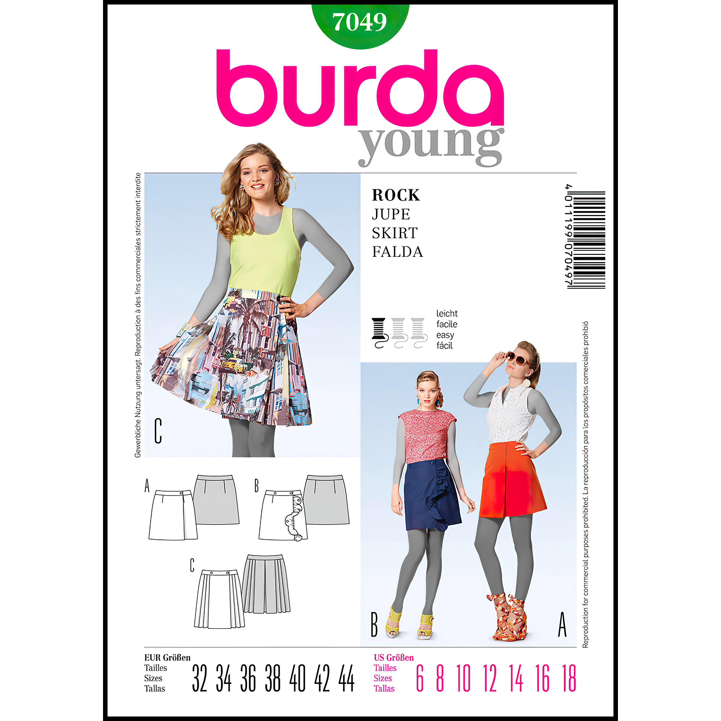 الگو خیاطی دامن زنانه بوردا استایل کد 7049 سایز 32 تا 44 متد مولر