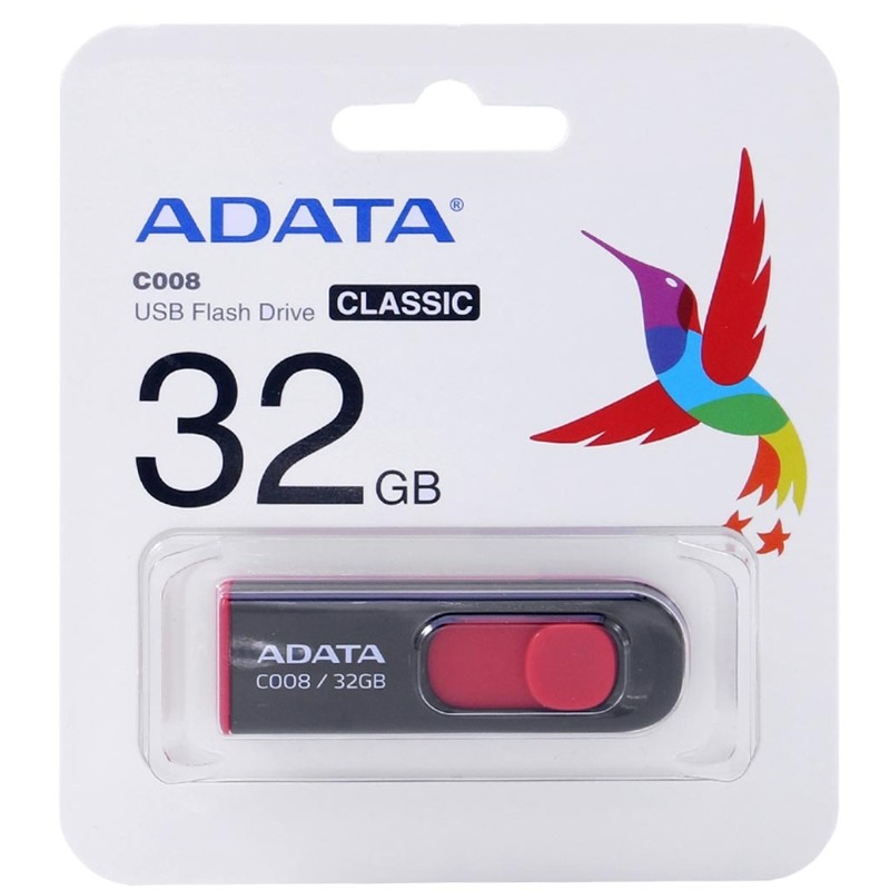 فلش مموری ADATA  ای دیتا USB 2.0 رنگ مشکی قرمز با ظرفیت 32 گیگابایت با گارانتی مادام العمر آونگ 