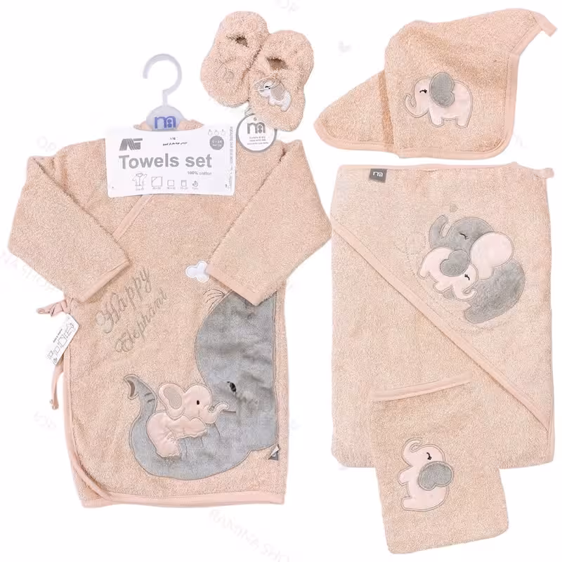ست حوله نوزاد 5 تکه دخترانه طرح فیل و بچه مادرکر Mothercare