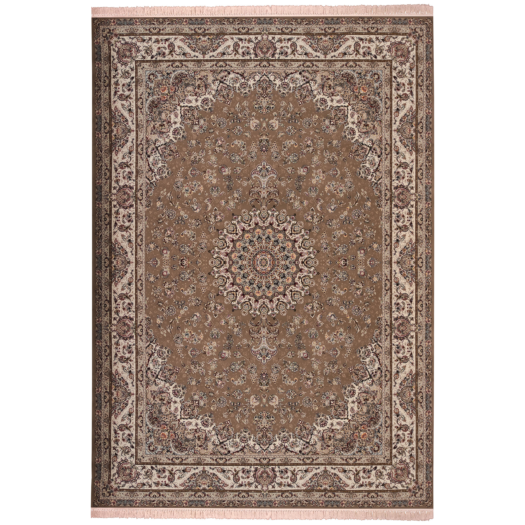 فرش ماشینی زمرد مشهد مدل BEJ007 زمینه بژ