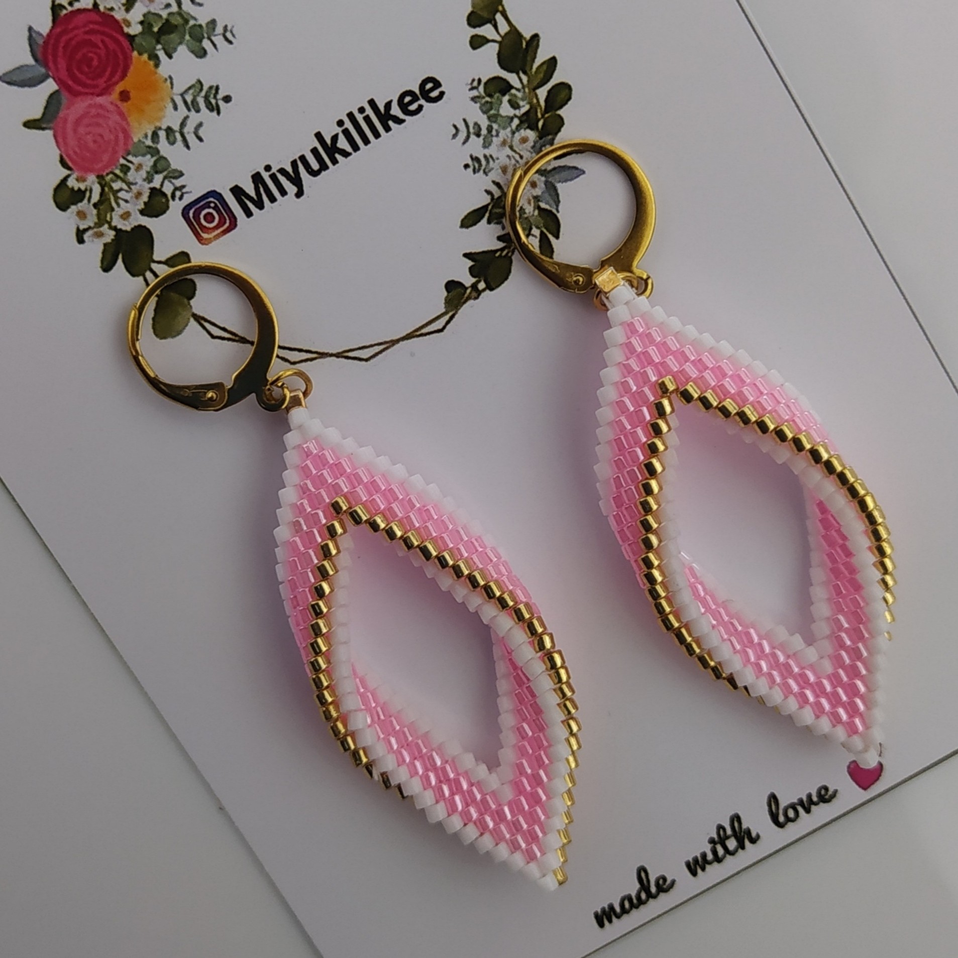 گوشواره منجوقی طرح لوزی دست ساز متریال منجوق اصل ژاپن رنگ ثابت