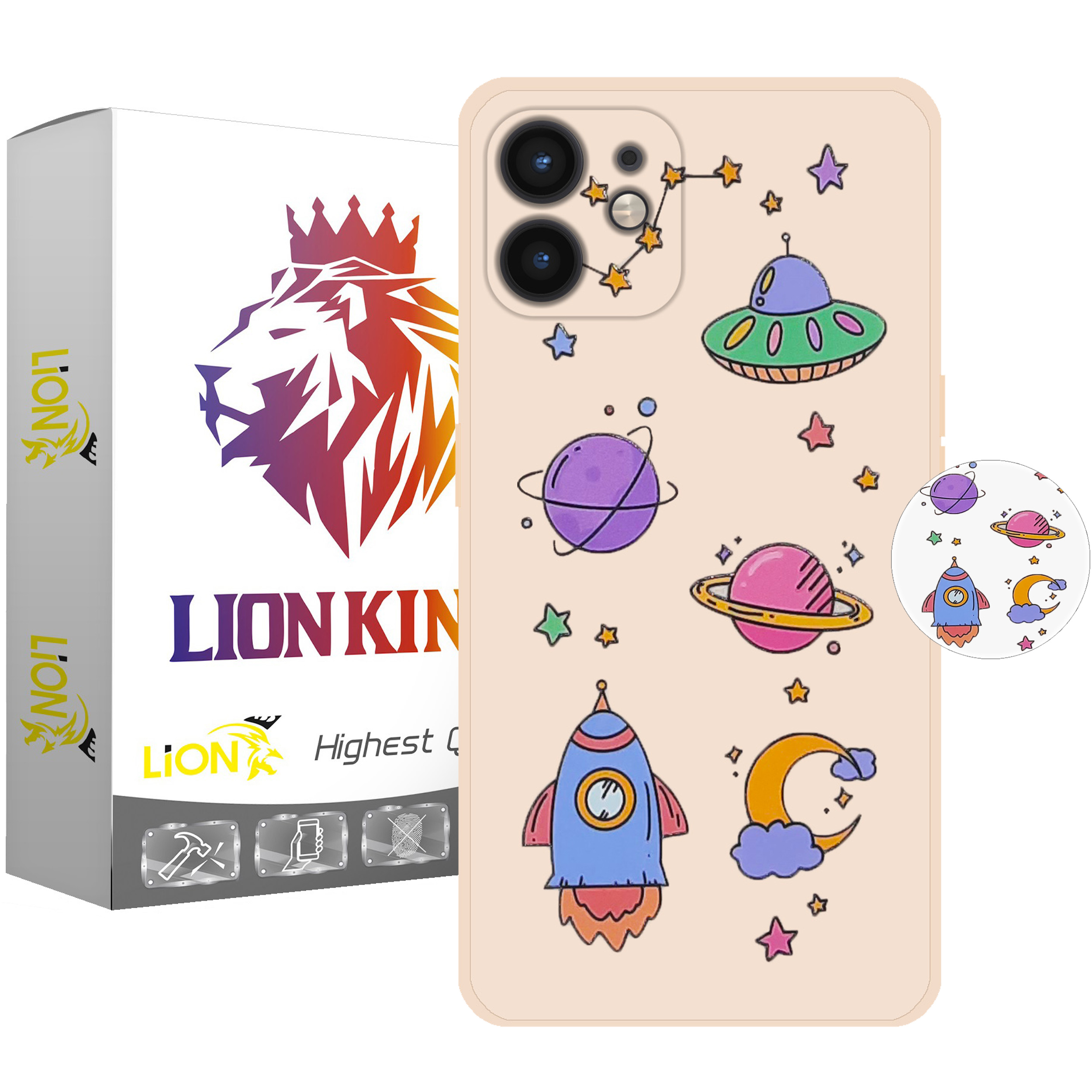  کاور لاین کینگ مدل سفینه و سیاره مناسب برای گوشی موبایل اپل IPhone 12 به همراه پایه نگهدارنده