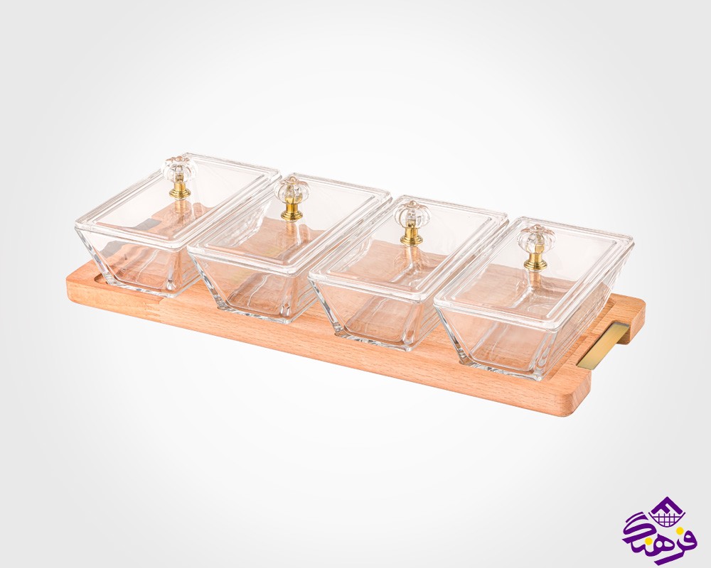 اردو لیمون شیشه ای مستطیل پایه چوبی 4خانه