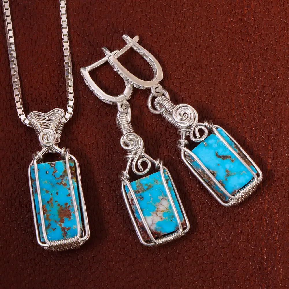 نیم ست فیروزه زنانه کد 21260 - جواهری مشاهیر