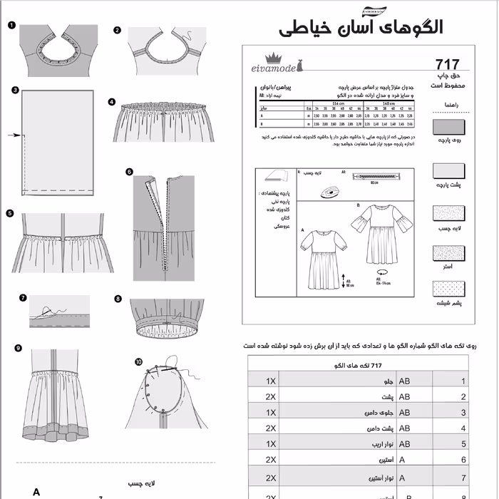 الگو خیاطی پیراهن بانوان سایز 24 تا 44 متد مولر کد 19