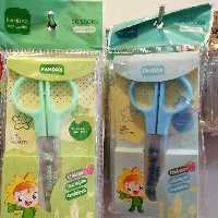 قیچی مهد کودک تیغه فلزی غلاف دار در رنگ ها آبی سبز و صورتی