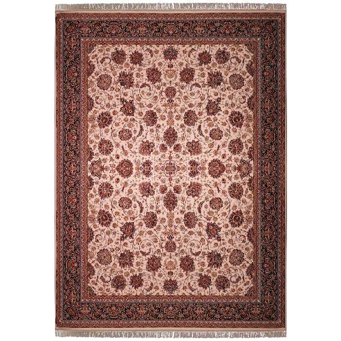 فرش ماشینی زمرد مشهد طرح افشان مدل گل درشت زمینه کرم