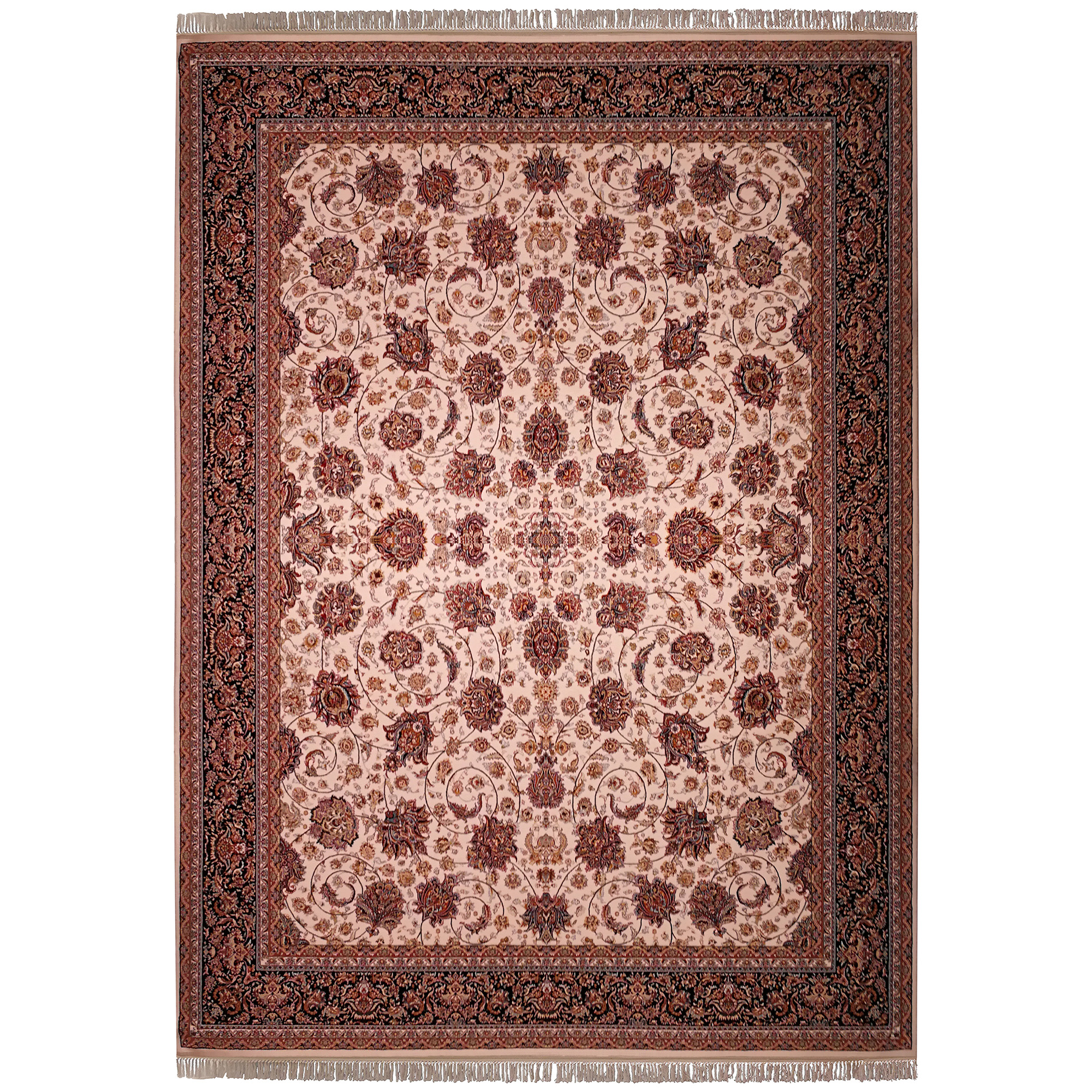 فرش ماشینی زمرد مشهد طرح افشان مدل گل درشت زمینه کرم