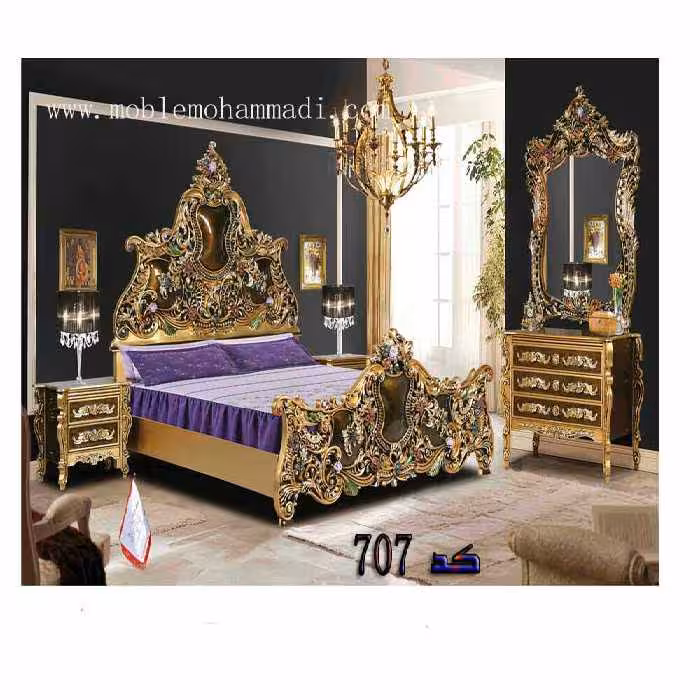سرویس خواب کد 707چوب راش شامل تخت – دراور -قاب اینه – پاتختی