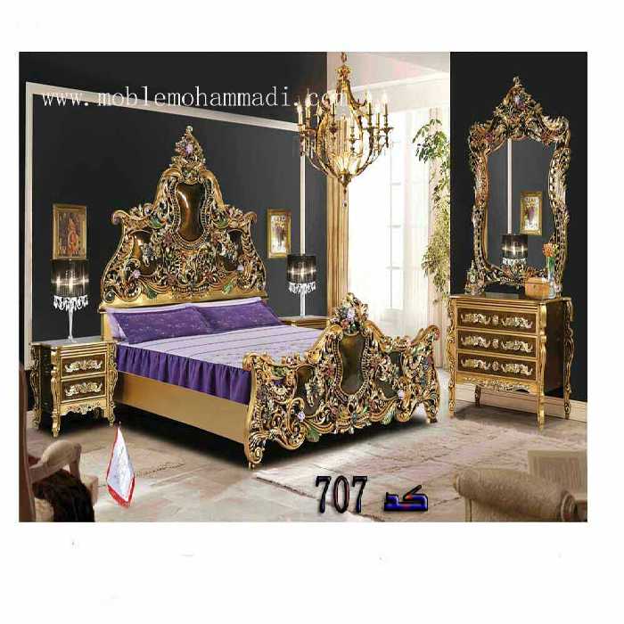 سرویس خواب کد 707چوب راش شامل تخت – دراور -قاب اینه – پاتختی