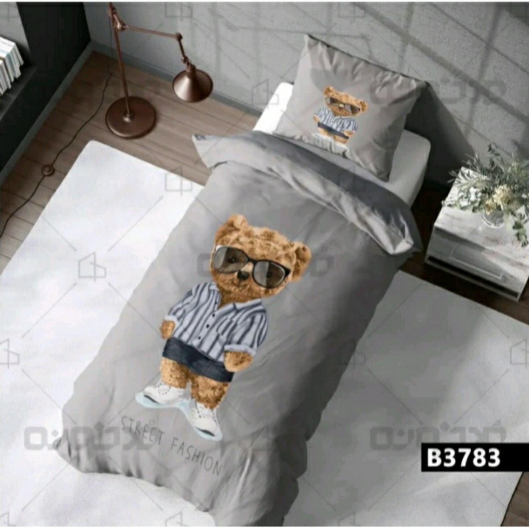 روتختی یک نفره پسرانه خرس با عینک آفتابی زمینه طوسی سه بعدی جنس میکرو با ضمانت مناسب کودک و نوجوان برای تخت عرض90