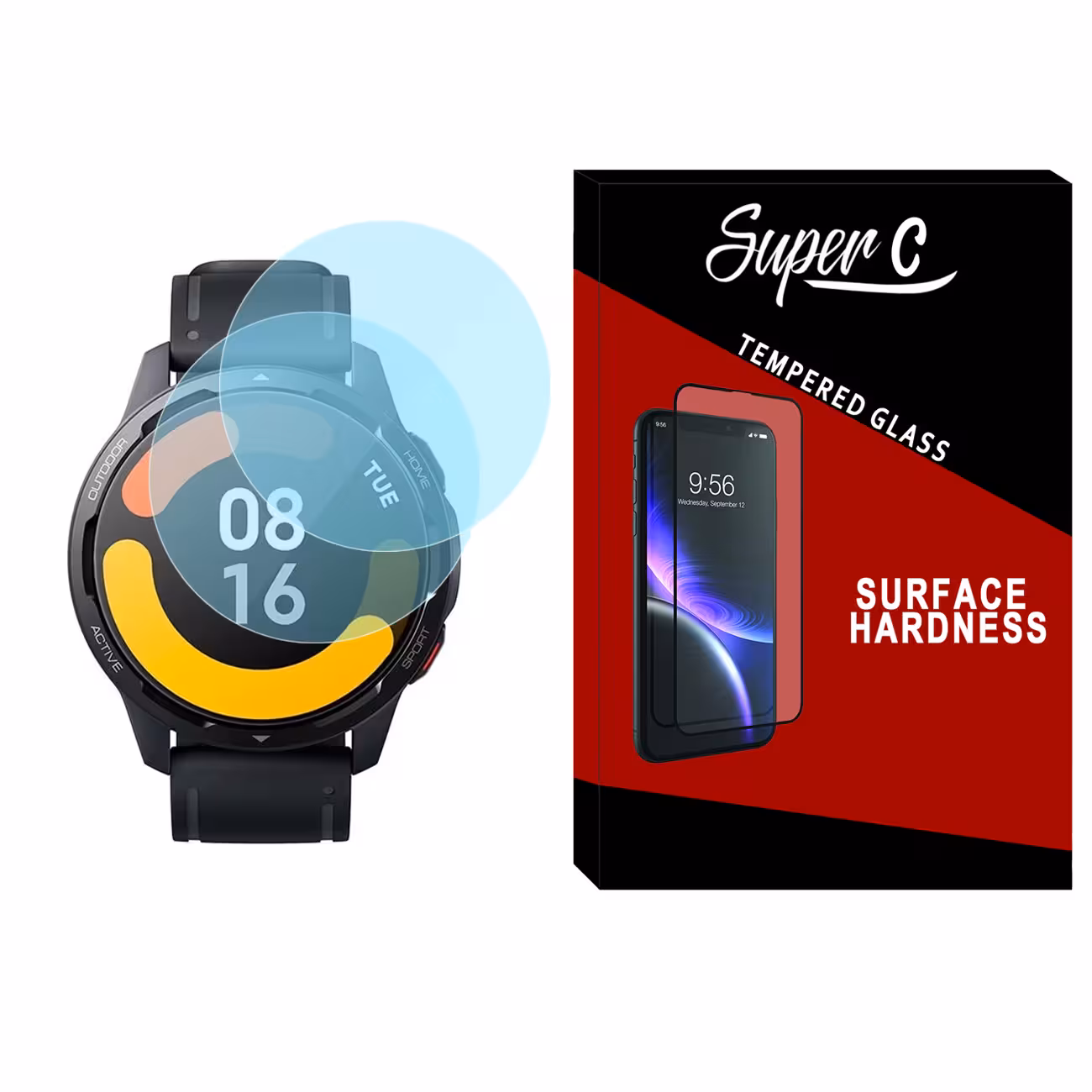 محافظ صفحه نمایش شیشه ای سوپرسی مدل SH-SC مناسب برای ساعت هوشمند شیائومی Watch S1 Active بسته دو عددی