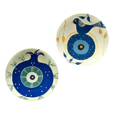 بشقاب دیوارکوب سفالی طرح چشم نظر کد D134-A مجموعه 3 عددی