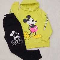 ست هودی شلوار اسپورت میکی موس  رنگ زرد خوشرنگ با شلوار مشکی سایز 45و50  جنس دورس پنبه 