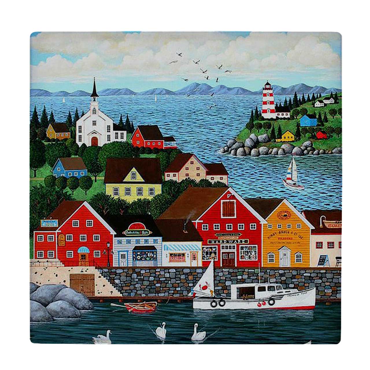 کاشی کارنیلا طرح نقاشی بندرگاه و مرغان دریایی کد wkk3838