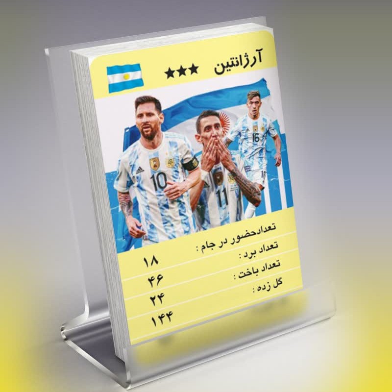 کارت بازی،  تیم های جام جهانی،  جدیدترین مدل موجود،  جنس مقوایی با روکش مقاوم،  دارای کاور زیبا جهت محافظت از کارتها