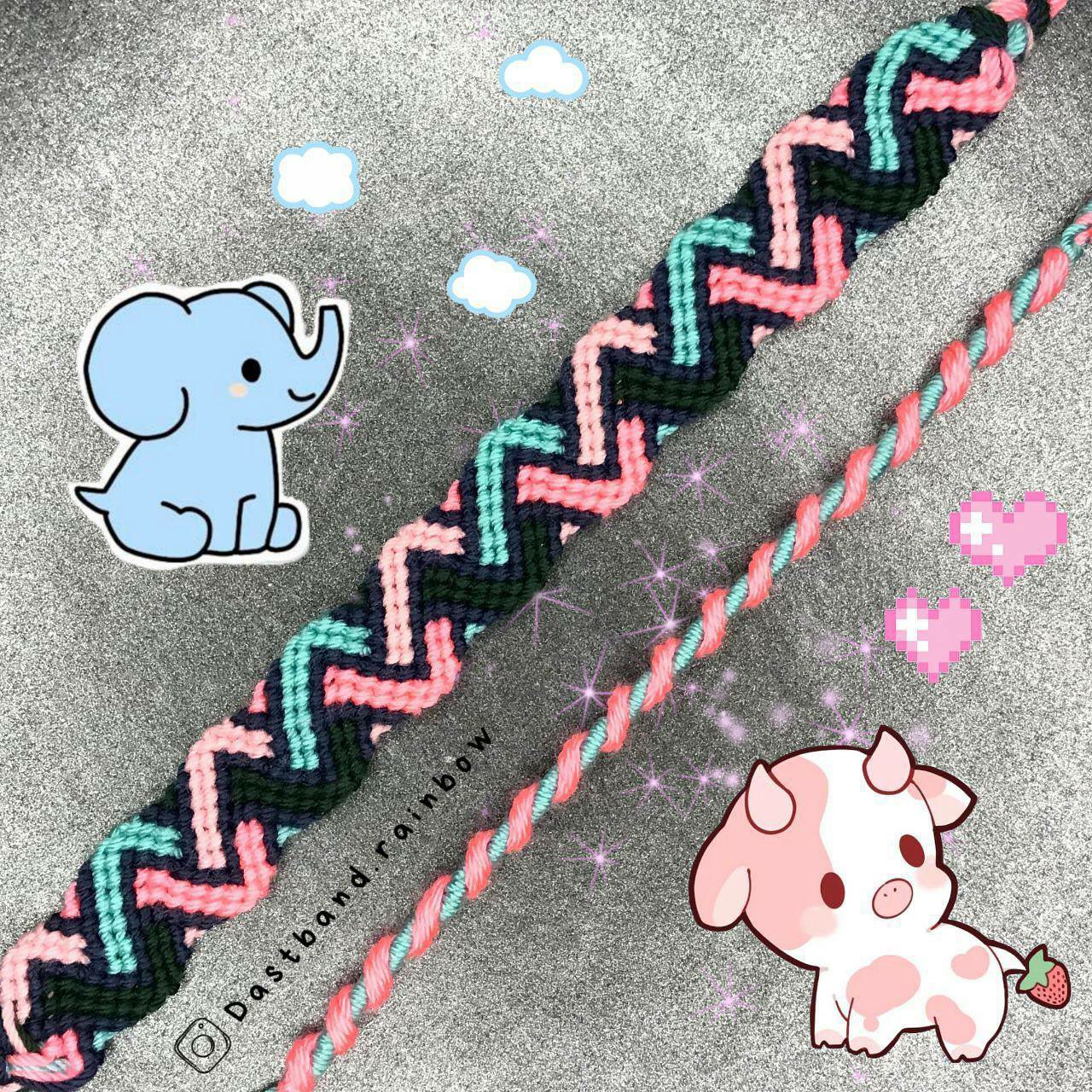 دستبند بافتنی ست آبی صورتی سورمه ای