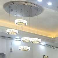 لوستر آویز کریستالی کد 142 دایره سایز 20 سانت تعداد حلقه 5 استیل نقره ای ریموت دار کرایه به عهده مشتری (پس کرایه)