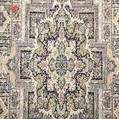 فرش ماشینی زمرد مشهد طرح 22000 زمینه کرم