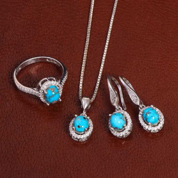 نیم ست فیروزه زنانه کد 27916 - جواهری مشاهیر