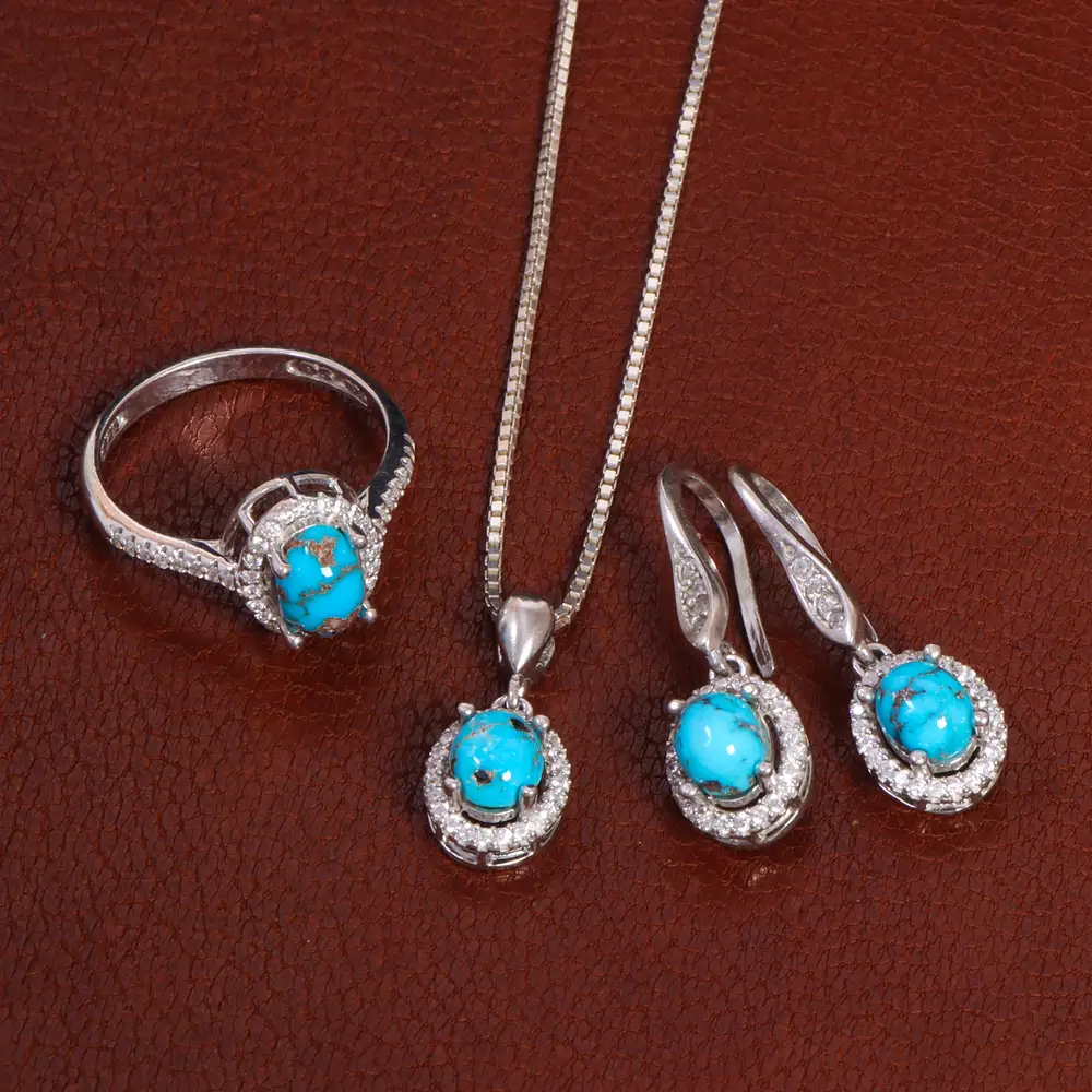 نیم ست فیروزه زنانه کد 27916 - جواهری مشاهیر