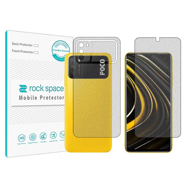 گلس صفحه نمایش و پشت گوشی شیائومی نسخه Poco M3 مدل نانو هیدروژل مات برند راک اسپیس کدSS