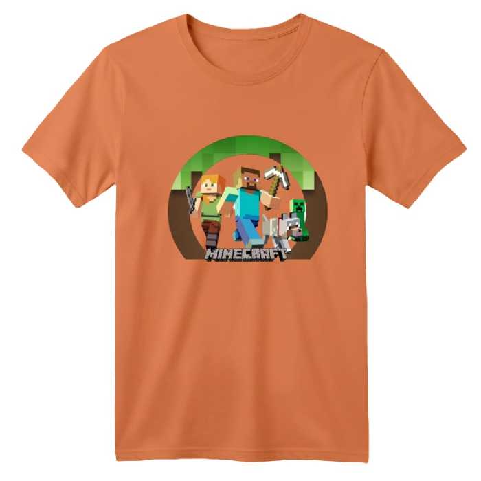 تی شرت آستین کوتاه بچگانه مدل ماینکرفت کد 1 رنگ گلبهی