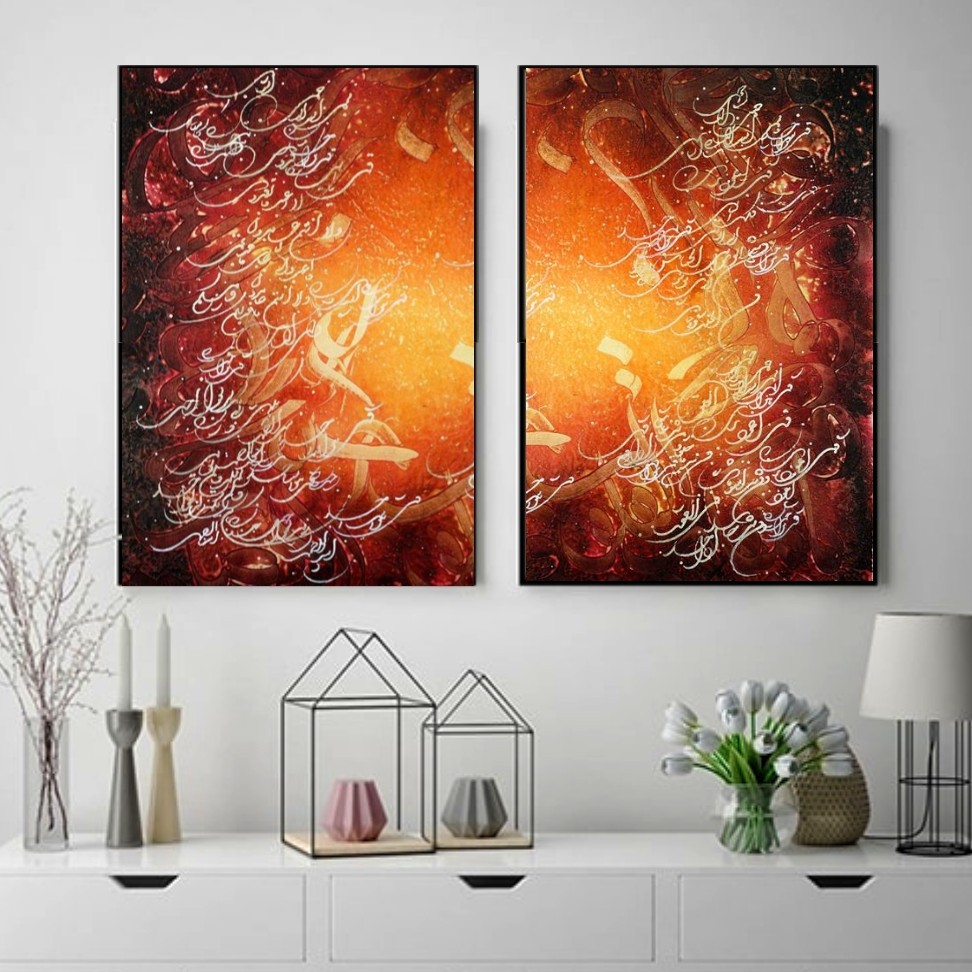 تابلو دکوراتیو چهارقل قرمز دوتکه هرتکه60در40 