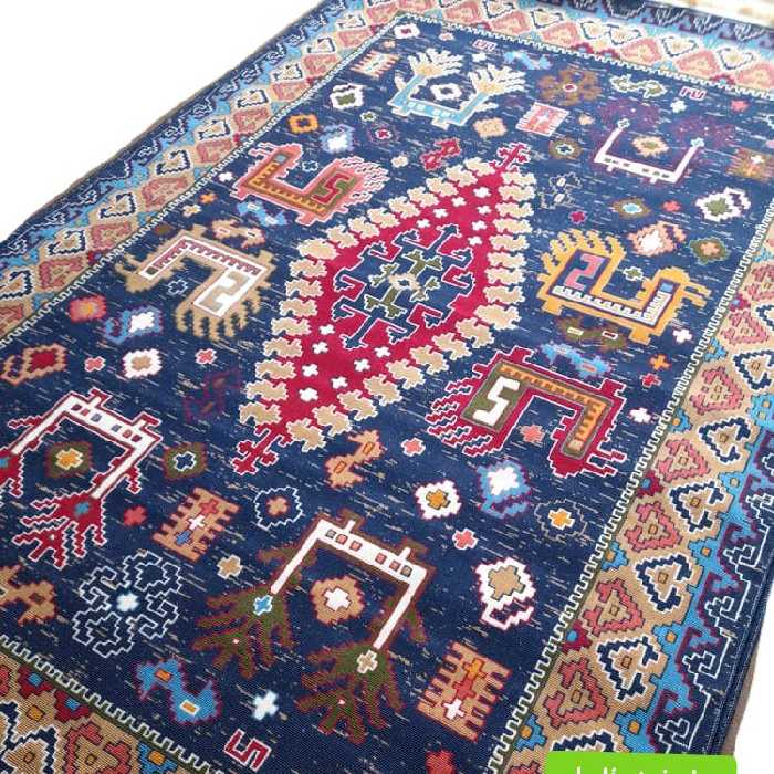 گلیم ماشینی9متری رنگ سرمه ای طرح آرغوان مناسب آشپزخانه و اتاق