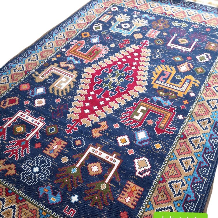 گلیم ماشینی9متری رنگ سرمه ای طرح آرغوان مناسب آشپزخانه و اتاق