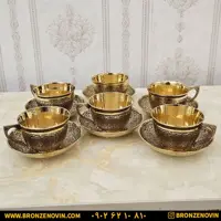 فنجان و نعلبکی برنزی هندی مدل طاووس 5 اینچ کد 3305 ( مجموعه شش عددی )
