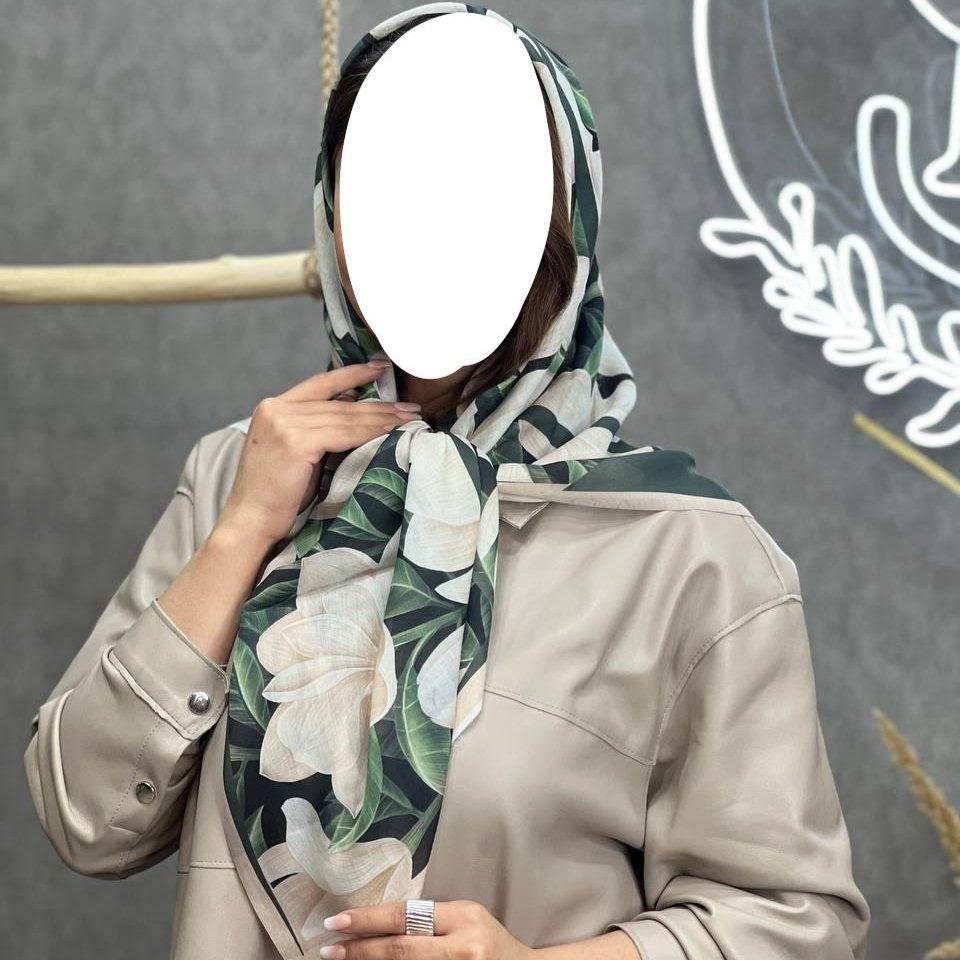 روسری نخی قواره 110 گلدار زیتونی