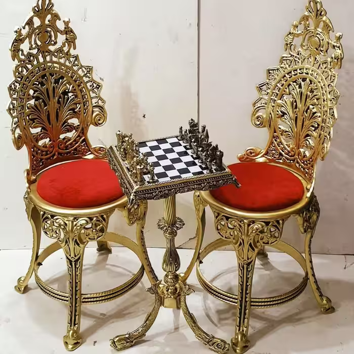 ست صندلی و میزپایه دار شطرنج ایستاده برنزی لاکچری