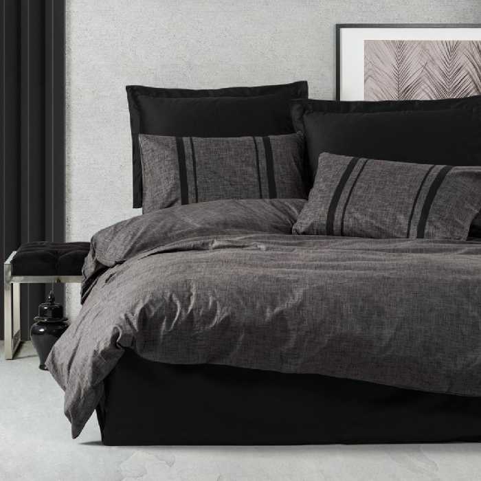 سرویس ملحفه کاتن باکس مدل Plain Bitter Antrasit-Siyah دو نفره 4 تکه