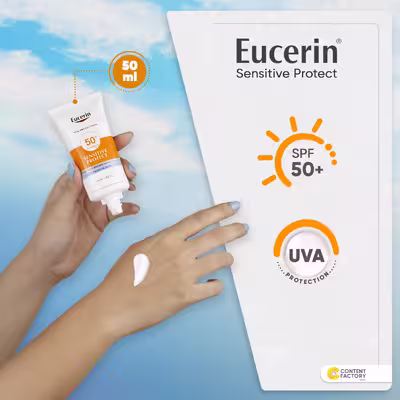 کرم ضد آفتاب بی رنگ اوسرین  SPF50 مدل Sensitive Protect مناسب پوست های حساس حجم 50 میلی لیتر